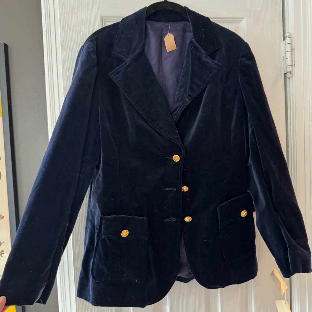 Vintage 70s Junior house Elegant Navy Velvet Women's Blazer